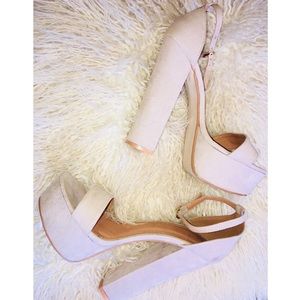 Nude/Grey Chunky Heels | Size 8
